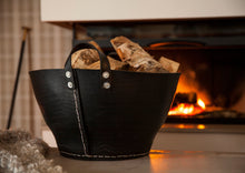 Ladda upp bild till gallerivisning, Rubber basket with steel rivets holding with wood by a fire.